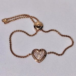 Michael Kors Rose Gold Crystal Pave Heart Slider Tennis Bracelet